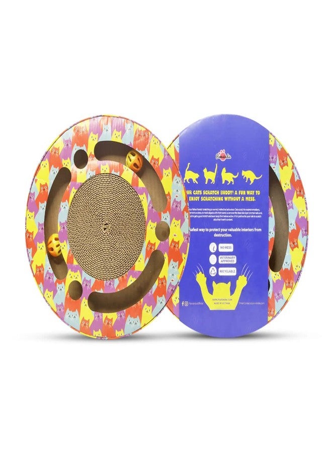 Pawsindia Cat Scratch Pad, Scratching Post, Scratcher Bed, Interactive Scratcher with Bell for Small Kittens and Adult Cats, Durable Cardboard, Scratch and Play, Round Shape, Size: 13 Inches - Image 4